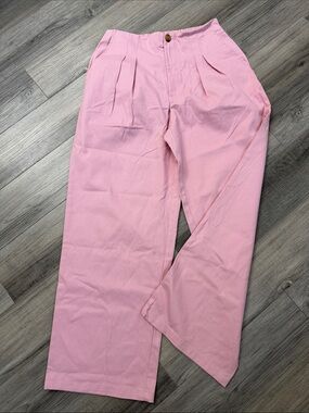 SHEIN Pink Pleated Wide-Leg Women's Pants